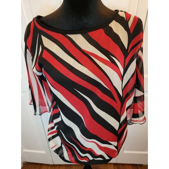 Red/Black Stripe Chiffon Blouson Blouse Cato 18/20 Boho Festive Brunch Church 00 - Picture 3 of 10